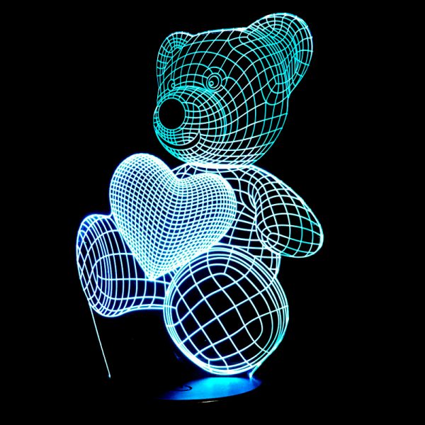 Bear and Heart 3D Home Lamp